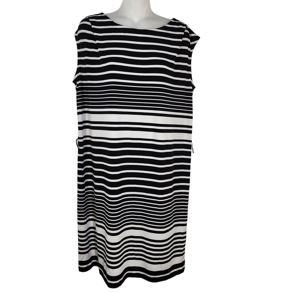 Ann Taylor LOFT Women Dress Medium Shift Knee Length Black White Striped Stretch